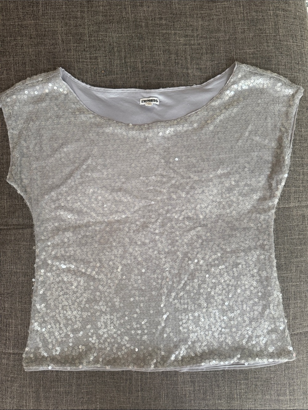 Express Silver Sequin Top Medium Sparkly Party Holiday New Year's Eve Glam